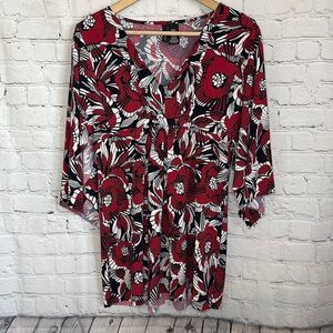 Mixit Black Red White Vneck Women’s 3/4 length Blouse Top Shirt size small‎